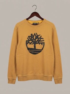 Timberland Men's Golden Mustard Crewneck Sweatshirt with Black Tree Logo